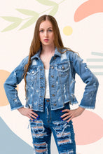Load image into Gallery viewer, WAVEY DISTRESSED DENIM JACKET