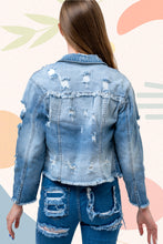 Load image into Gallery viewer, WAVEY DISTRESSED DENIM JACKET