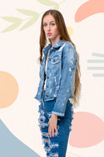 Load image into Gallery viewer, WAVEY DISTRESSED DENIM JACKET