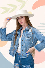 Load image into Gallery viewer, WAVEY DISTRESSED DENIM JACKET